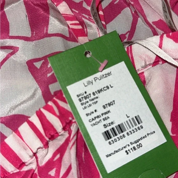 Lilly Pulitzer Lei Lei Halter Top Capri Pink Yacht 100% Silk Lilly Size Large - Picture 5 of 8